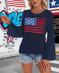 Americana Flag Open Knit Bell Sleeve Top - DarkBlue