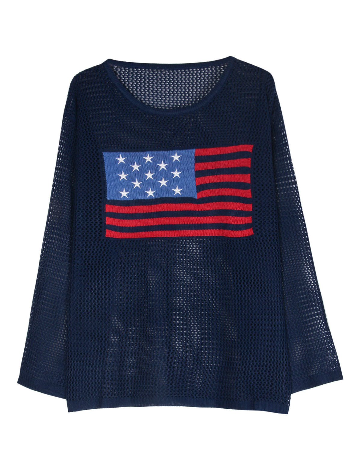 Americana Flag Open Knit Bell Sleeve Top - DarkBlue - 1