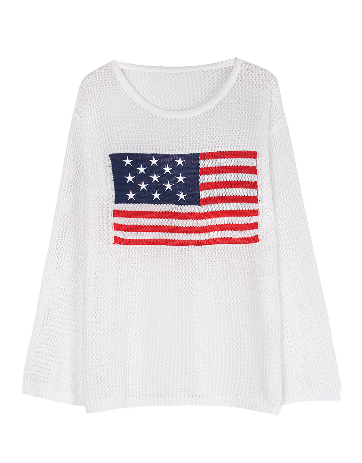 Americana Flag Open Knit Bell Sleeve Top - White - 6