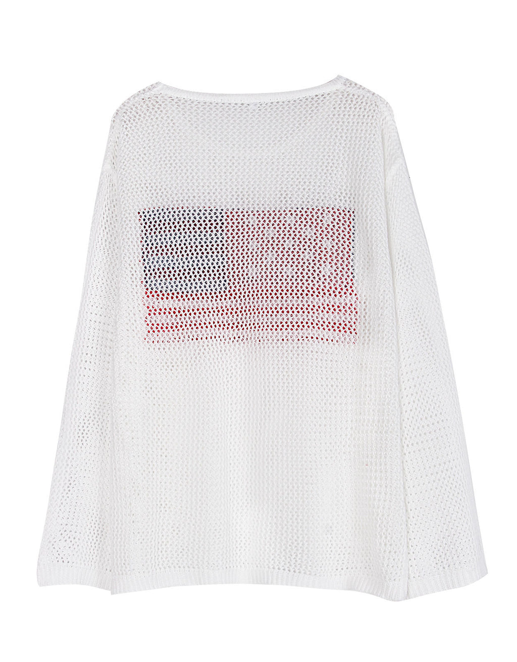 Americana Flag Open Knit Bell Sleeve Top - White - 7