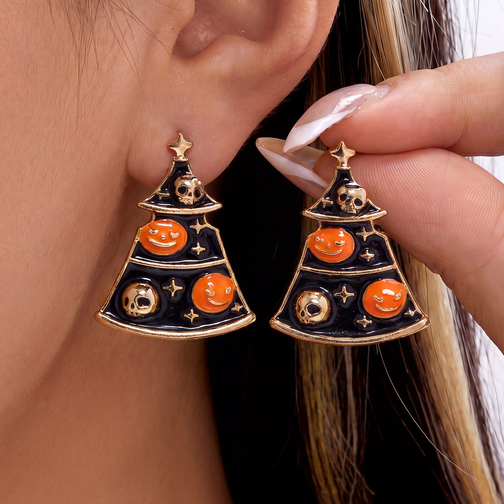 Ghost And Pumpkin Charm Dangle Earrings - NO-2