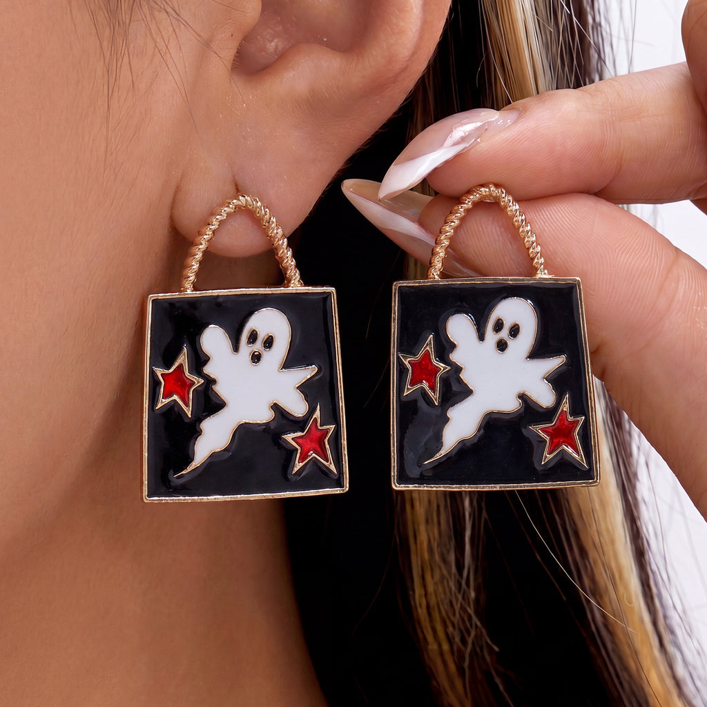 Ghost And Pumpkin Charm Dangle Earrings - NO-3