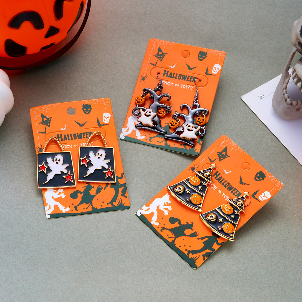 Ghost And Pumpkin Charm Dangle Earrings - NO-3 - 1