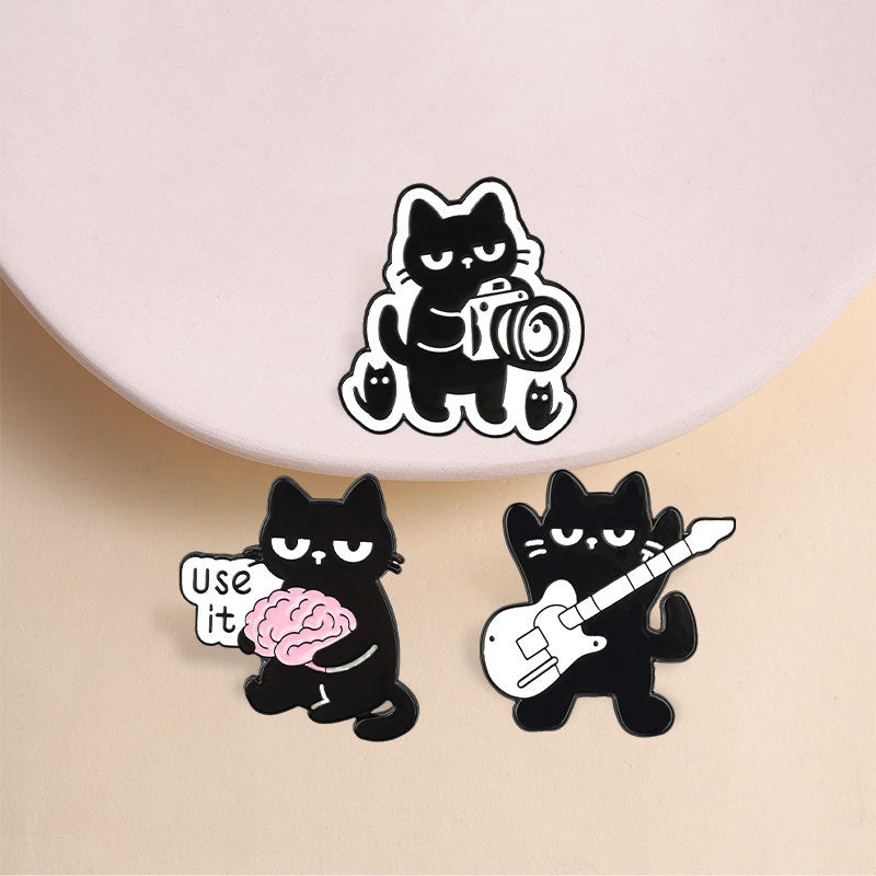 Sassy Cartoon Cat Enamel Pin Brooch