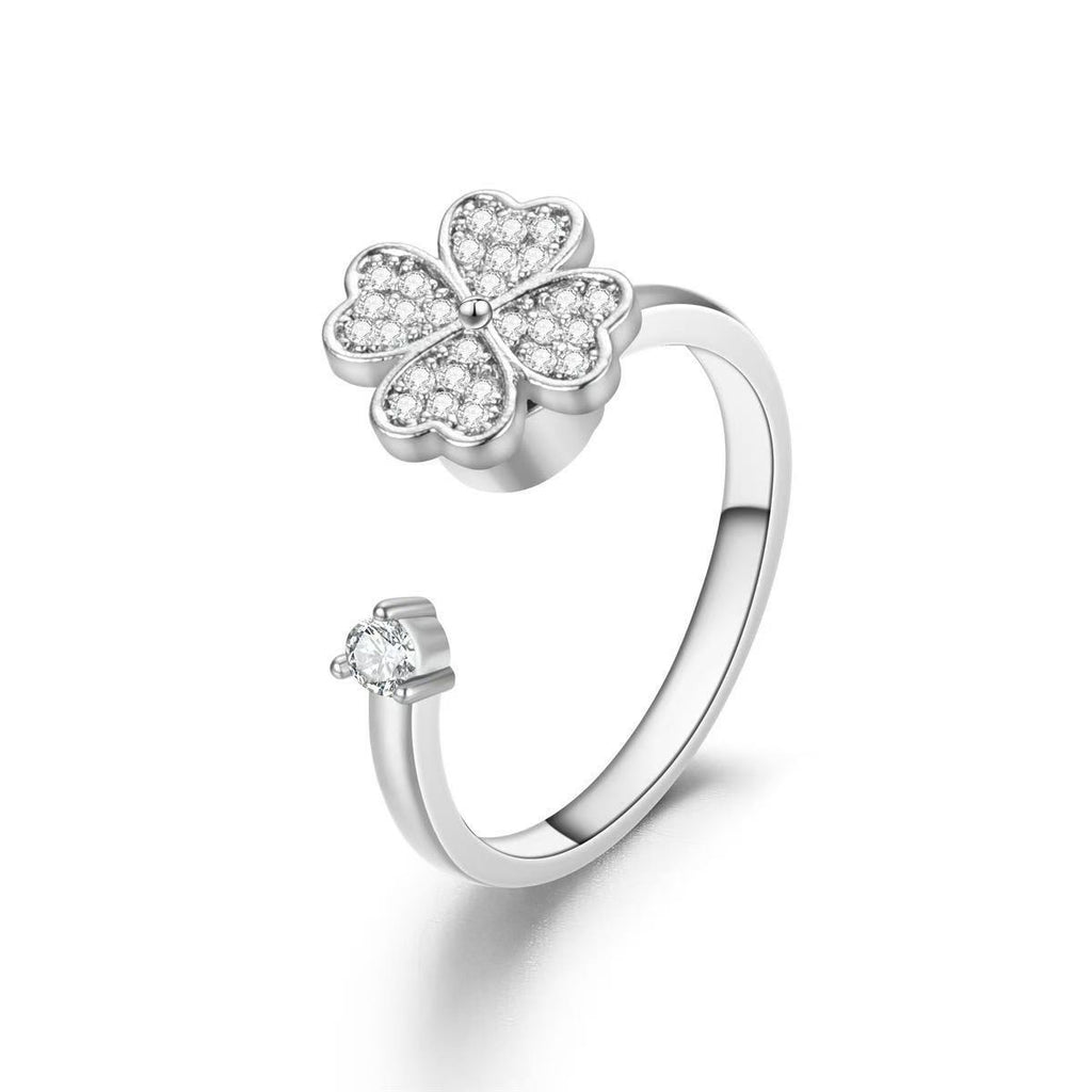 Celestial Floral Charm Adjustable Open Ring - Clover