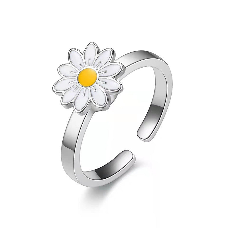 Celestial Floral Charm Adjustable Open Ring - Daisy