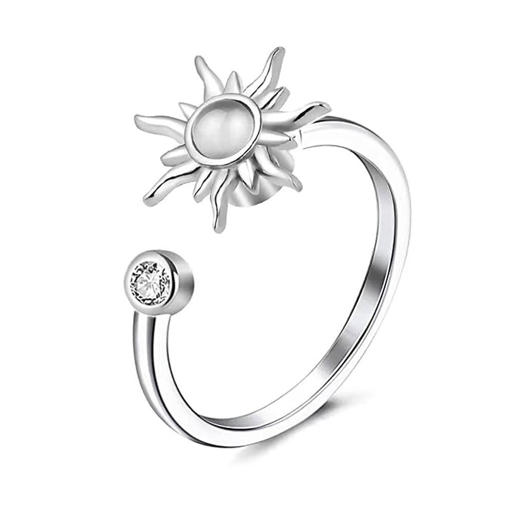 Celestial Floral Charm Adjustable Open Ring - Sun
