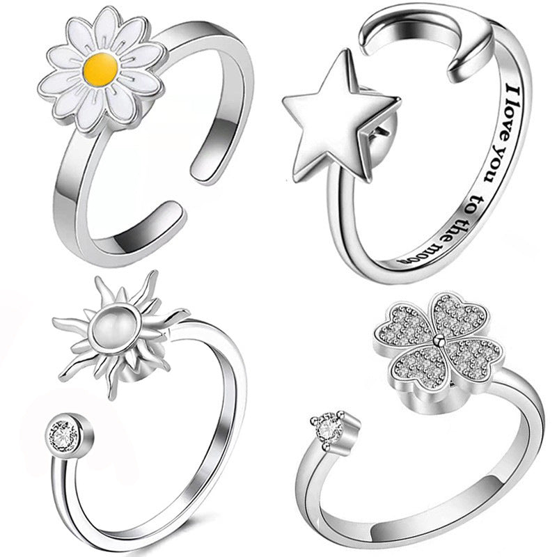 Celestial Floral Charm Adjustable Open Ring