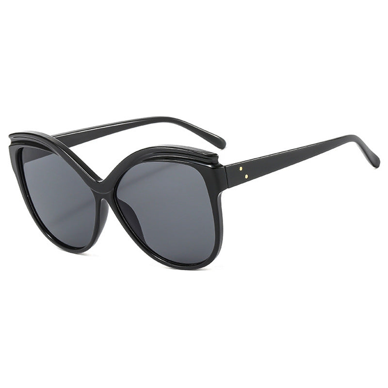 Butterfly Frame Oversized Cat Eye Sunglasses - Black
