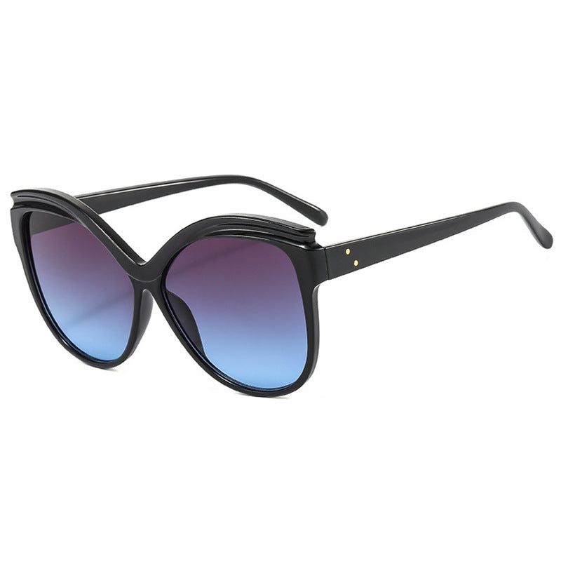 Butterfly Frame Oversized Cat Eye Sunglasses - Blue