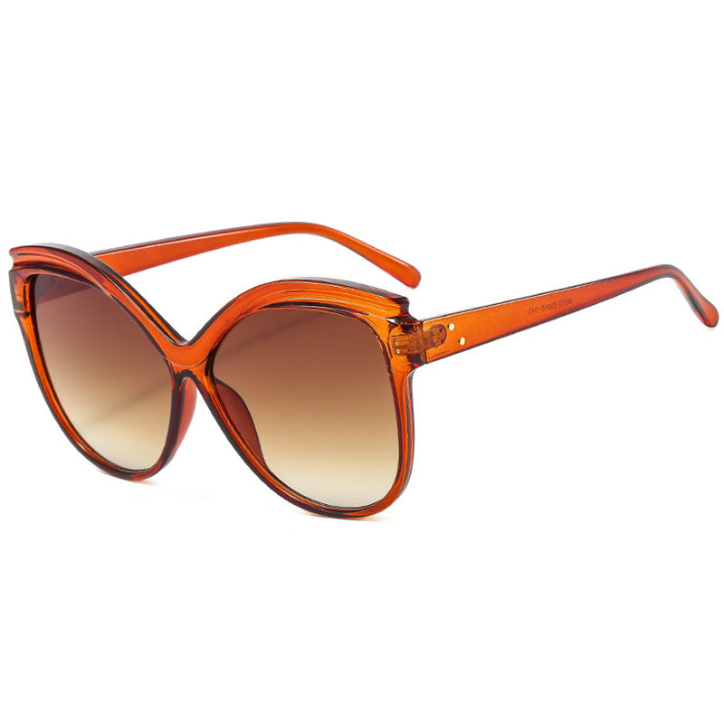 Butterfly Frame Oversized Cat Eye Sunglasses - Brown