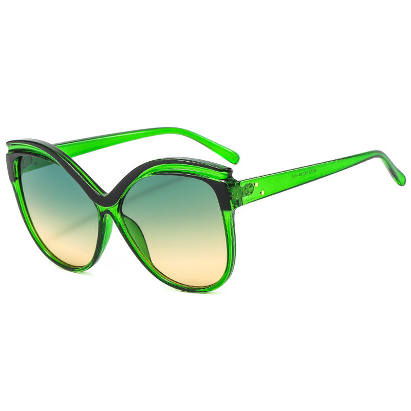 Butterfly Frame Oversized Cat Eye Sunglasses - Green