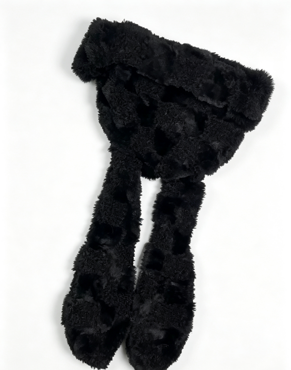 Checkerboard Plush Bunny Ear Beanie Y2K Style - Black