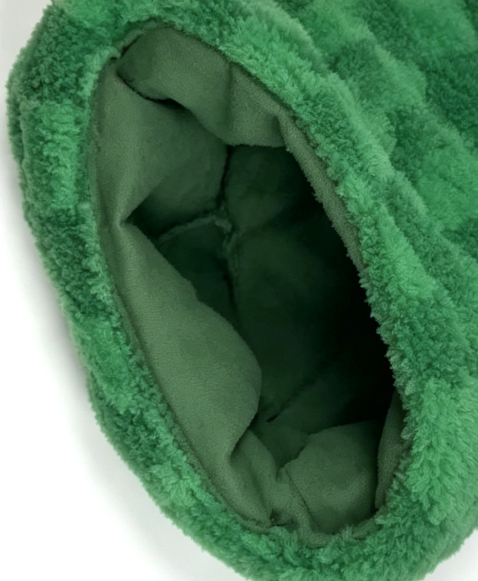 Checkerboard Plush Bunny Ear Beanie Y2K Style - Green - 1