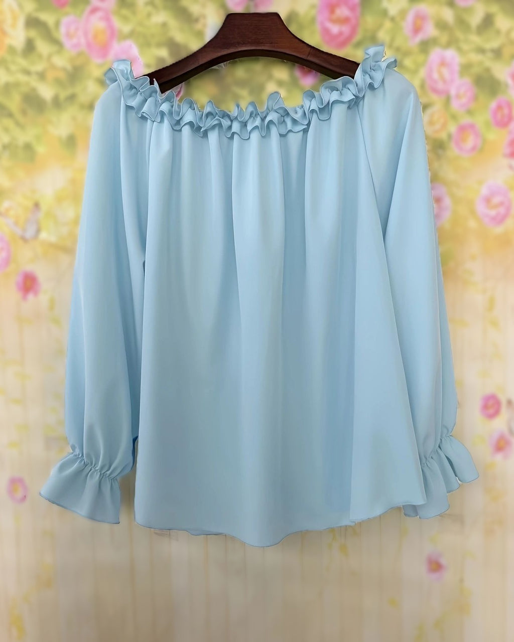 Off Shoulder Ruffle Bell Sleeve Blouse - White - 5