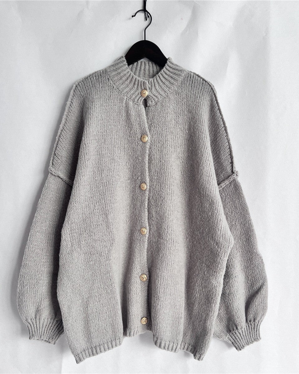 Chunky Knit Button Front Cardigan Jacket - Gray