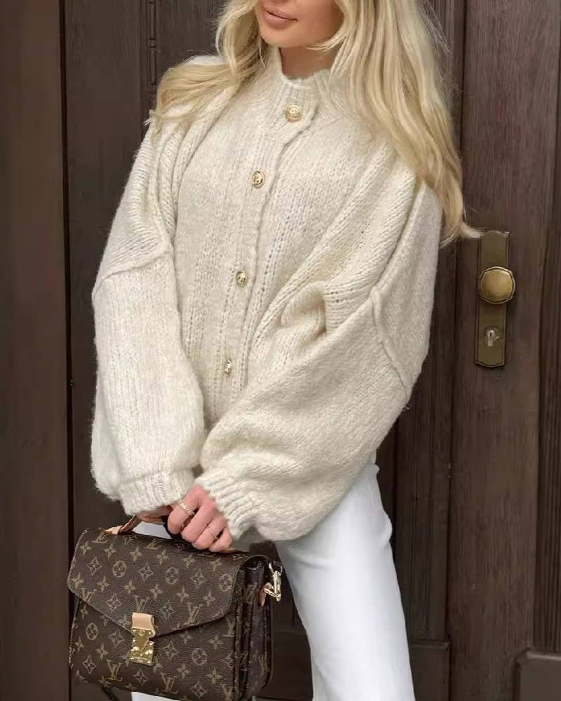 Chunky Knit Button Front Cardigan Jacket