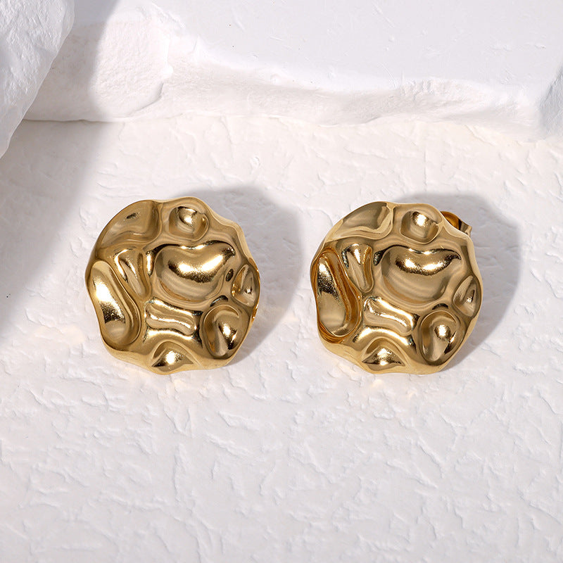 Organic Molten-Textured Round Stud Earrings - Gold