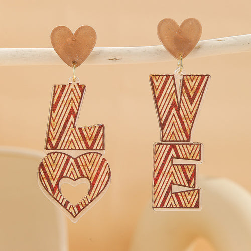 Acrylic Love Letter Statement Earrings - Brown