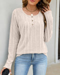 Buttoned Henley Tee in Soft Rib Knit - Apricot