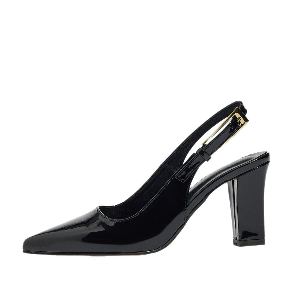 Pointed Toe Patent Slingback Block Heels