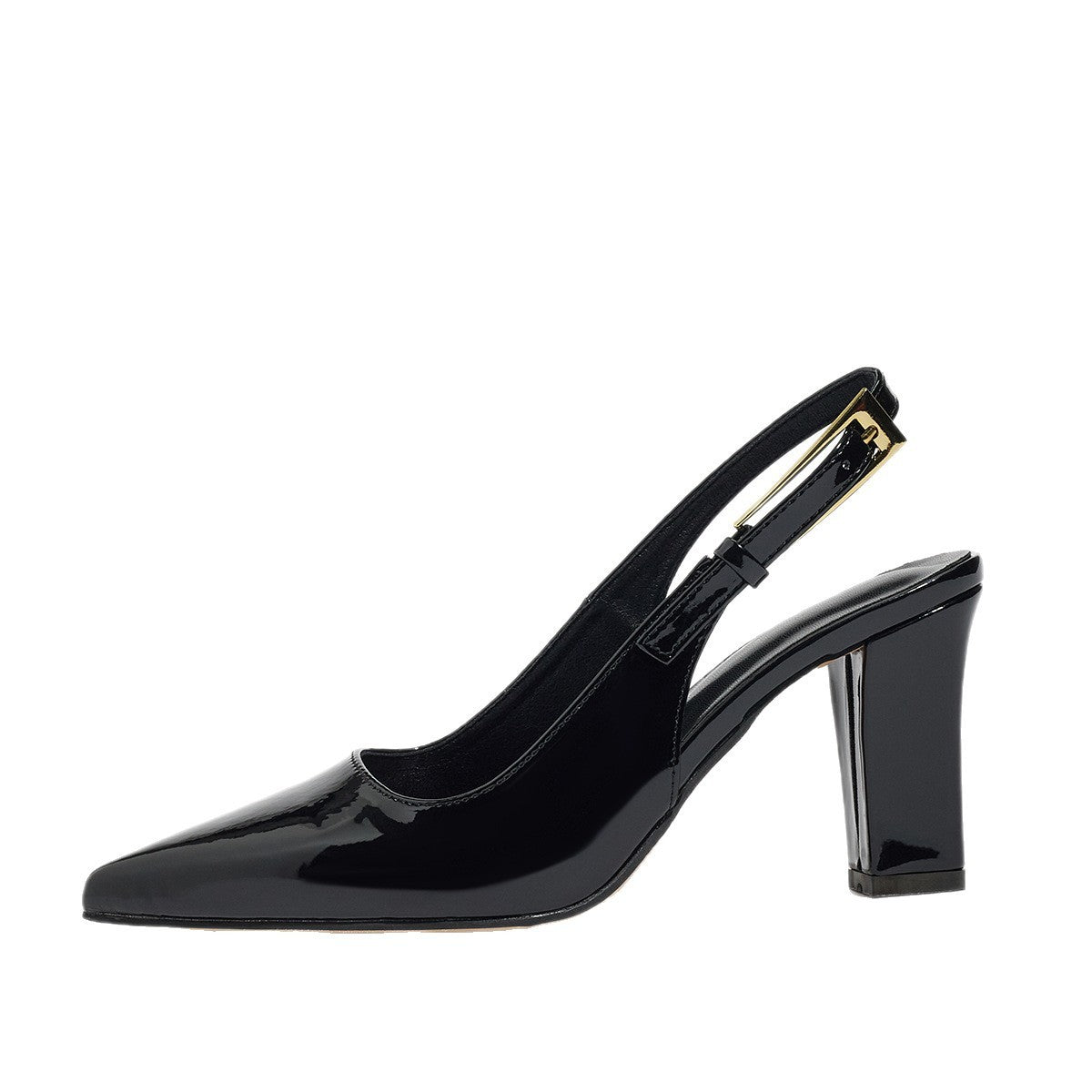 Pointed Toe Patent Slingback Block Heels