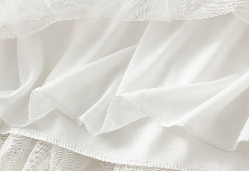 Tulle Midi Skirt With 3D Flower Appliques - White - 4