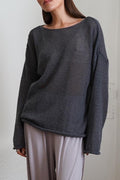 Sheer Lightweight Boat Neck Knit Sweater - Grey