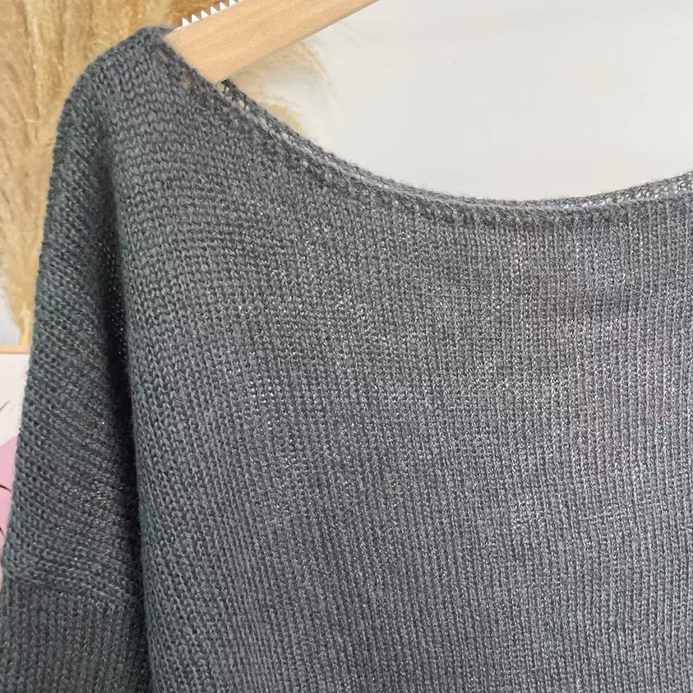 Sheer Lightweight Boat Neck Knit Sweater - Grey - 10