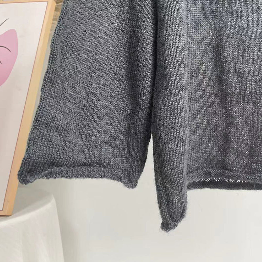 Sheer Lightweight Boat Neck Knit Sweater - Grey - 11