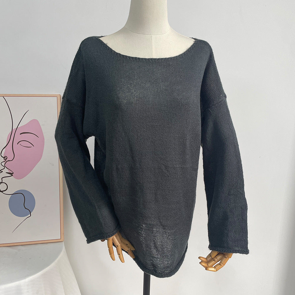 Sheer Lightweight Boat Neck Knit Sweater - Grey - 4