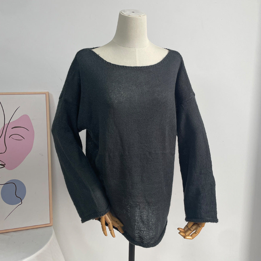 Sheer Lightweight Boat Neck Knit Sweater - Grey - 5