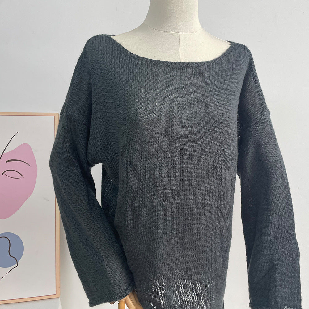 Sheer Lightweight Boat Neck Knit Sweater - Grey - 7