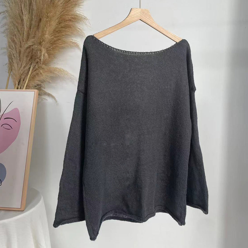 Sheer Lightweight Boat Neck Knit Sweater - Grey - 8