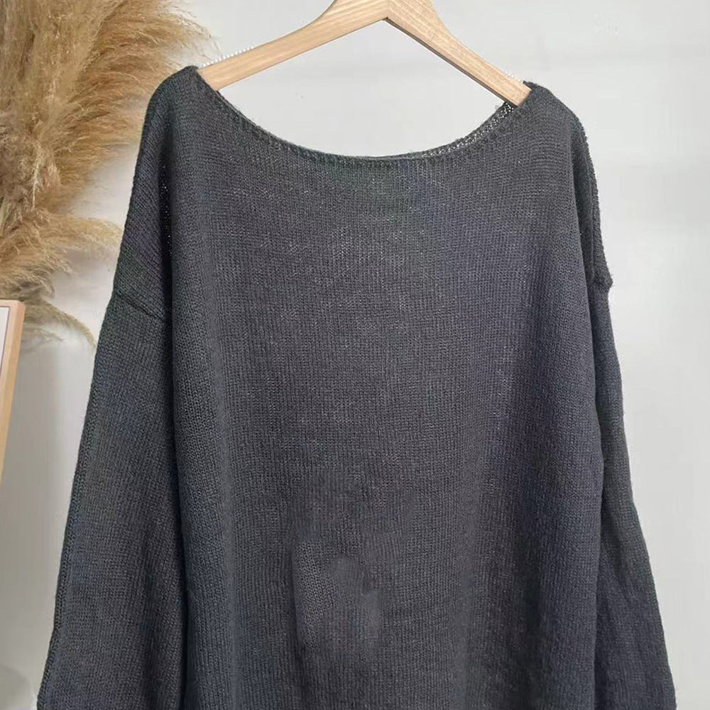 Sheer Lightweight Boat Neck Knit Sweater - Grey - 9