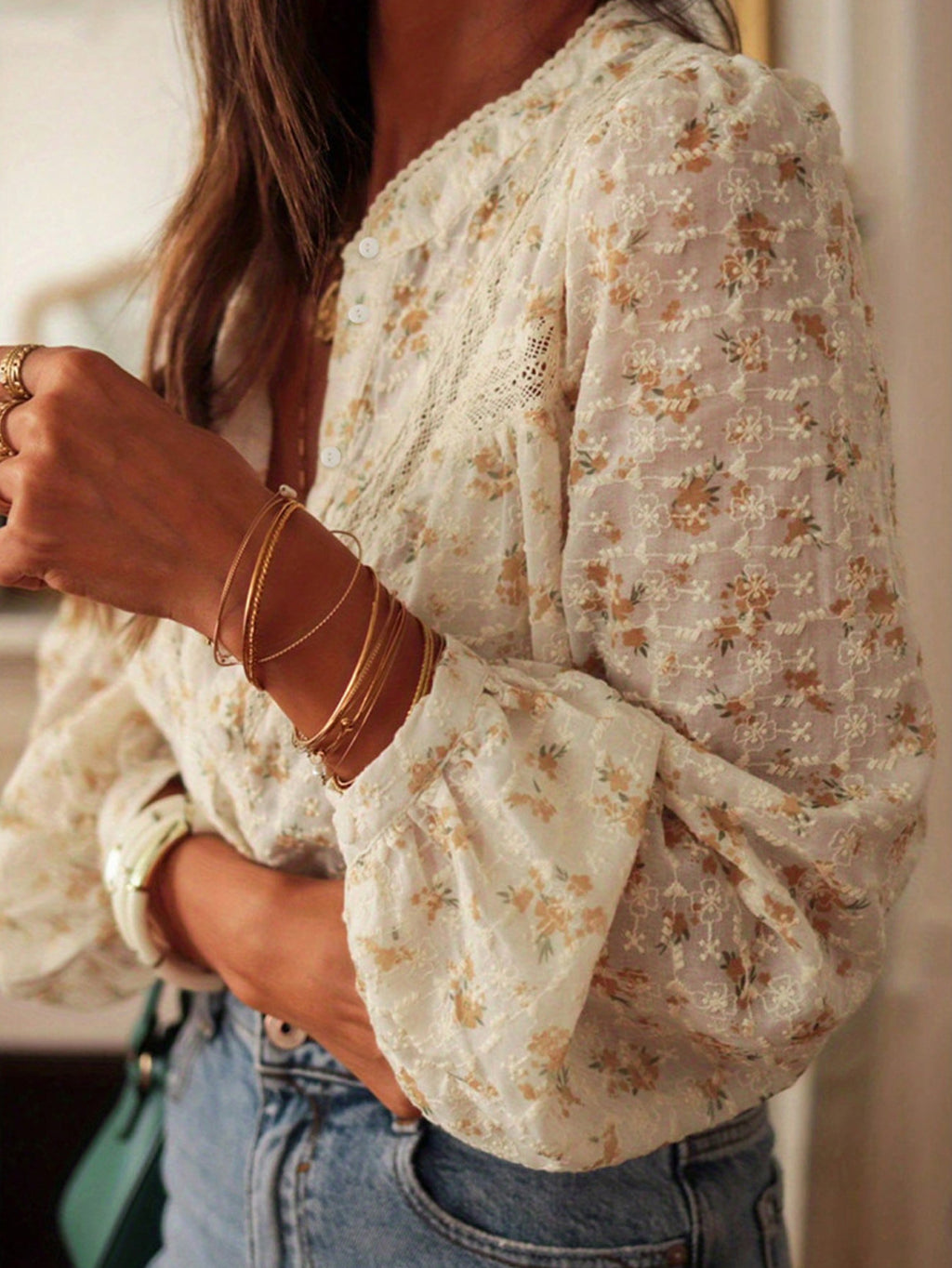 Ditsy Floral Blouse With Balloon Sleeves - view 2