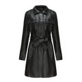 Belted Faux Leather Trench Coat - Black