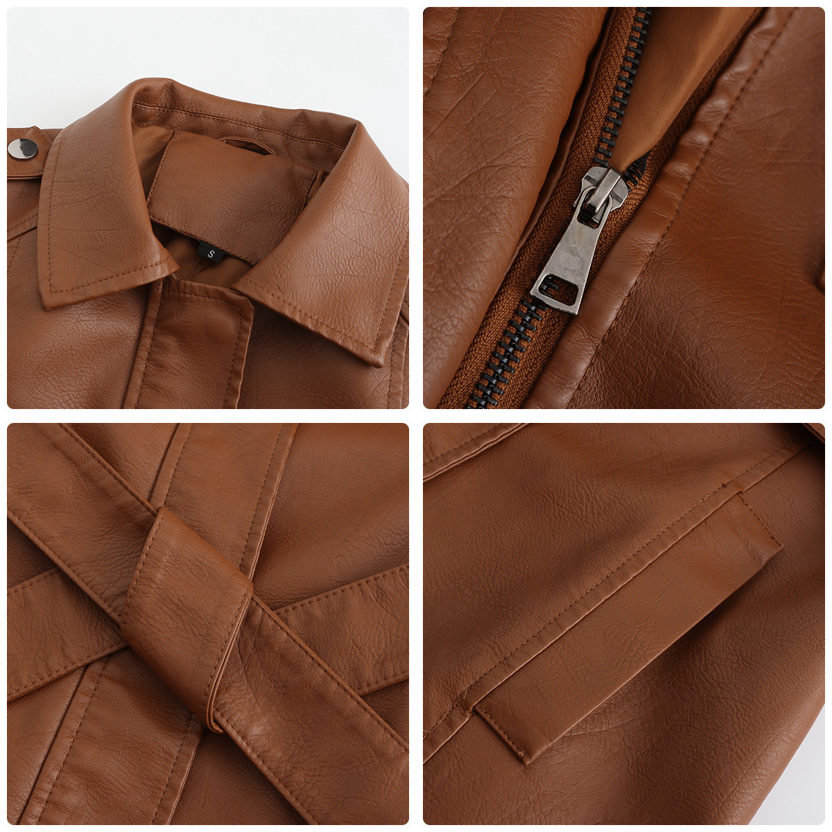 Belted Faux Leather Trench Coat - Camel - 6