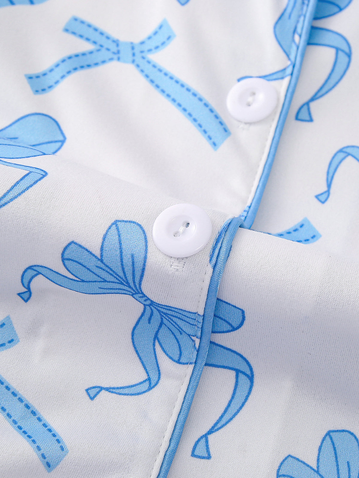 Ribbon Bow Print Satin Pajama Set - SkyBlue - 5