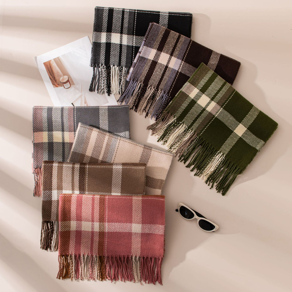 Tartan Check Fringed Blanket Scarf