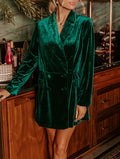 Velvet Lapel Collar Double Breasted Mini Dress - Green