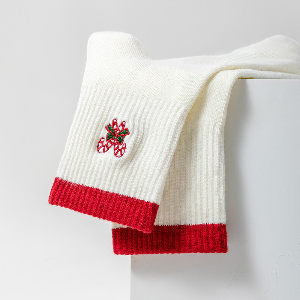 Candy Cane Embroidered Holiday Grip Socks - Cane - 1