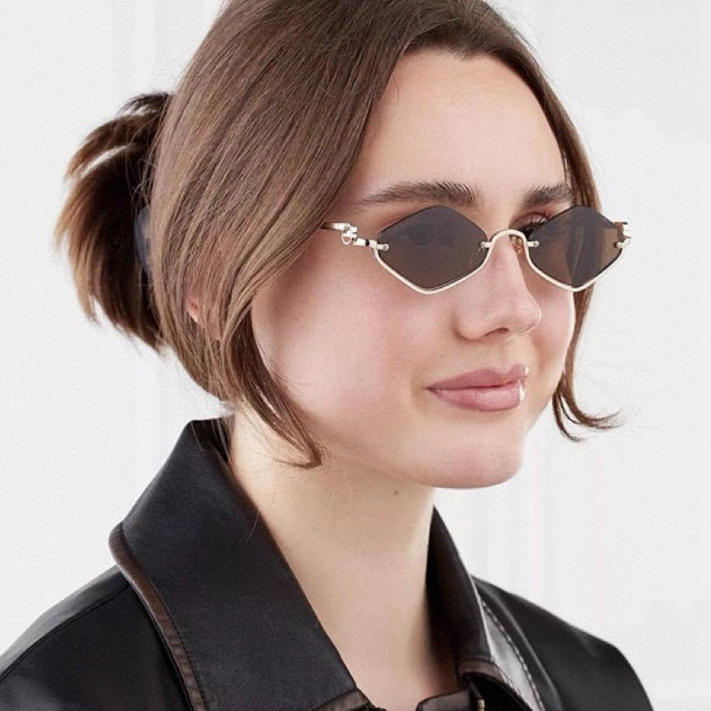 Slim Hexagon Lens Rimless Sunglasses