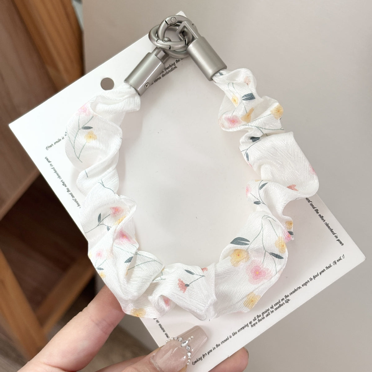Ditsy Floral Scrunchie Phone Lanyard Strap - White-2