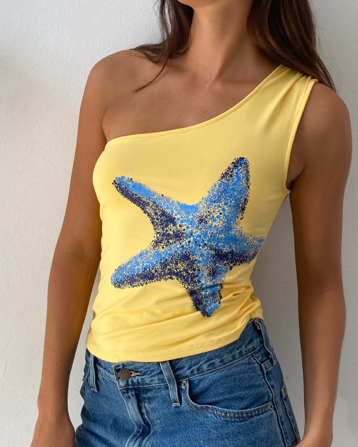 Beach Starfish Graphic Asymmetric Tank Top - Yellow