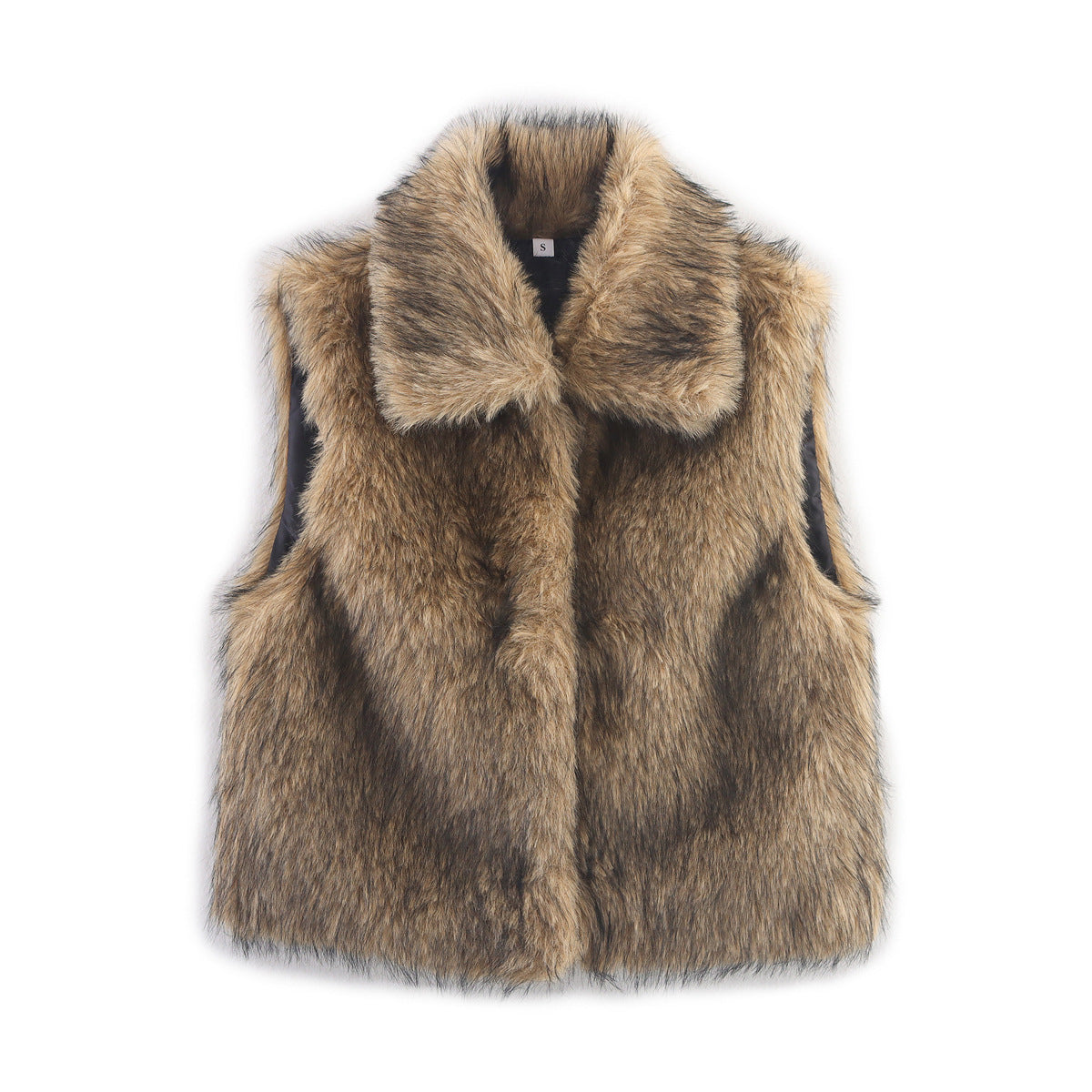Faux Fur Collared Cropped Gilet Vest - Brown
