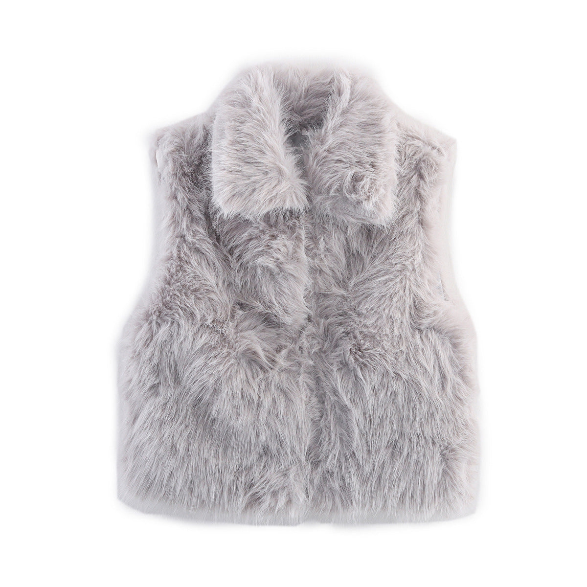 Faux Fur Collared Cropped Gilet Vest - Grey
