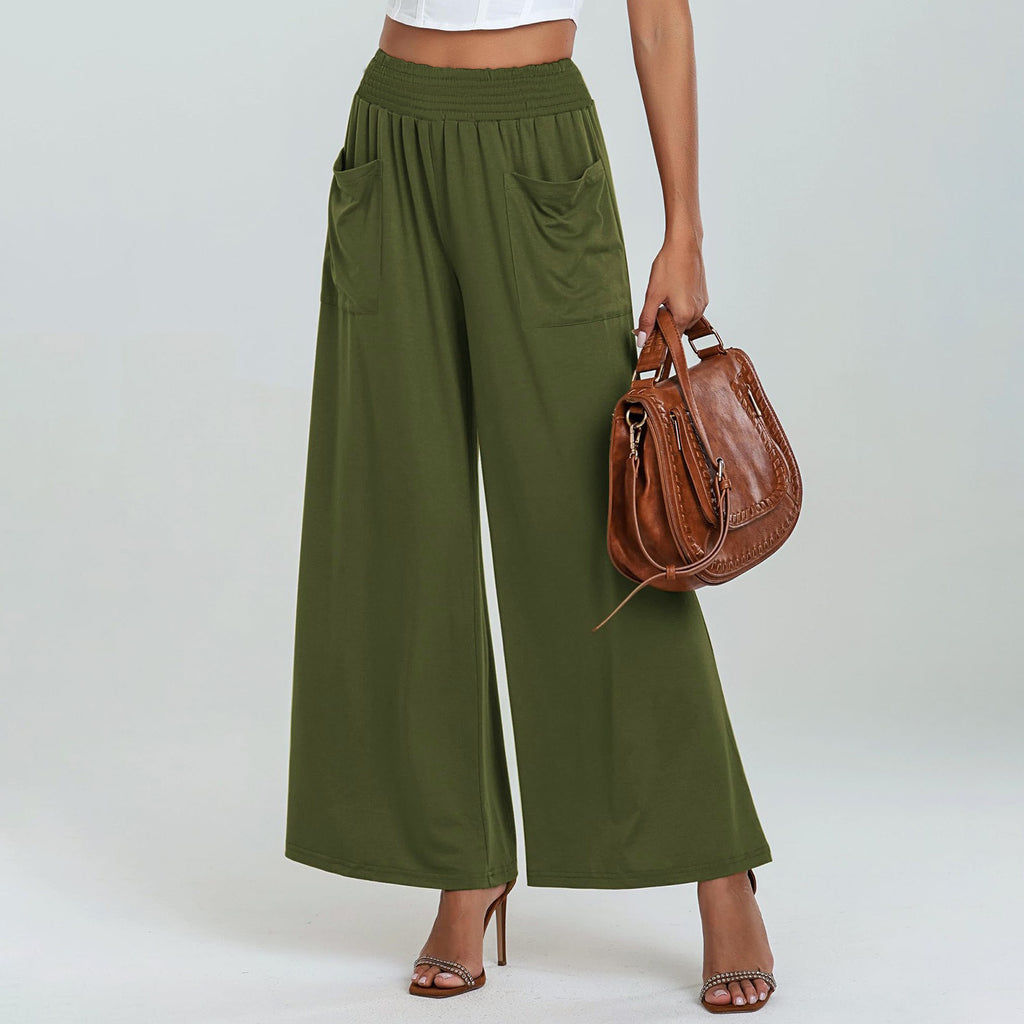 Elastic Waist Wide Leg Palazzo Pants - Green