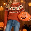 Halloween Cat Fair Isle Knit Sweater - Orange