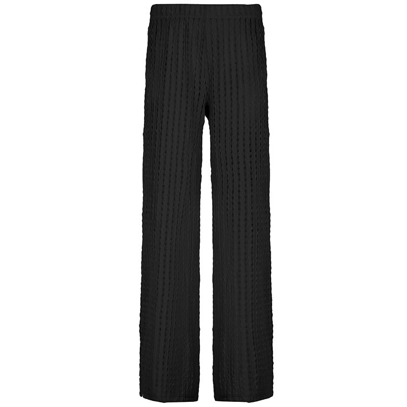 Textured Knit Wide Leg Beach Pants - Black